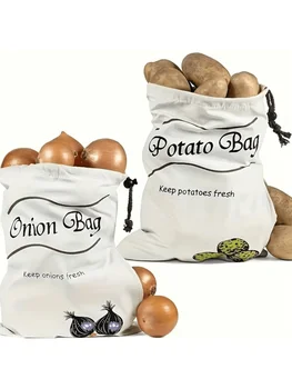 Sacs de rangement en toile réutilisables pour pommes de terre et oignons – maintient les légumes frais et sans germe dans la cuisine 1