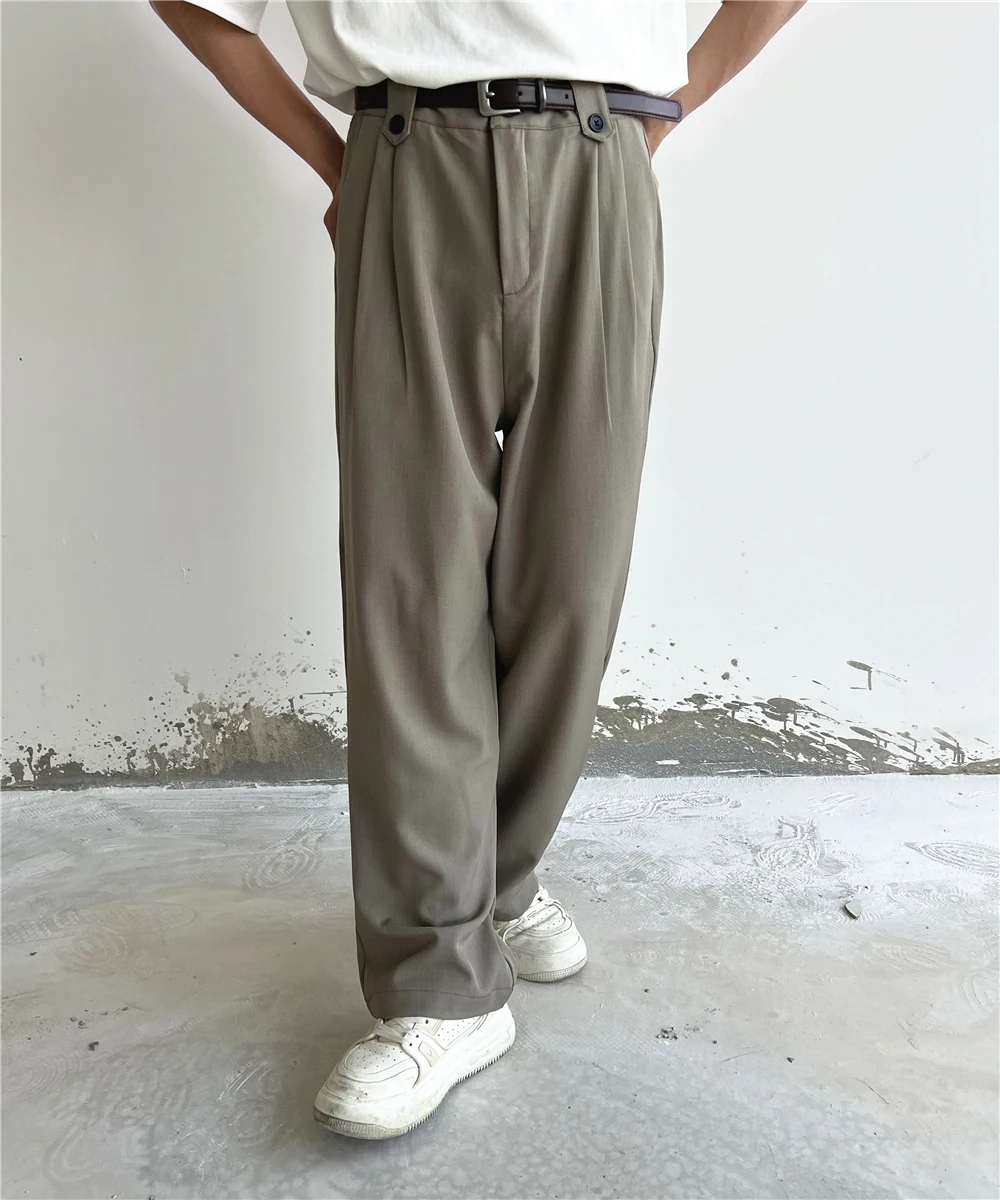 Casual Pant Men Baggy Wide Leg Pants Ankle Length Elastic Waist Loose Straight Trousers casual pants