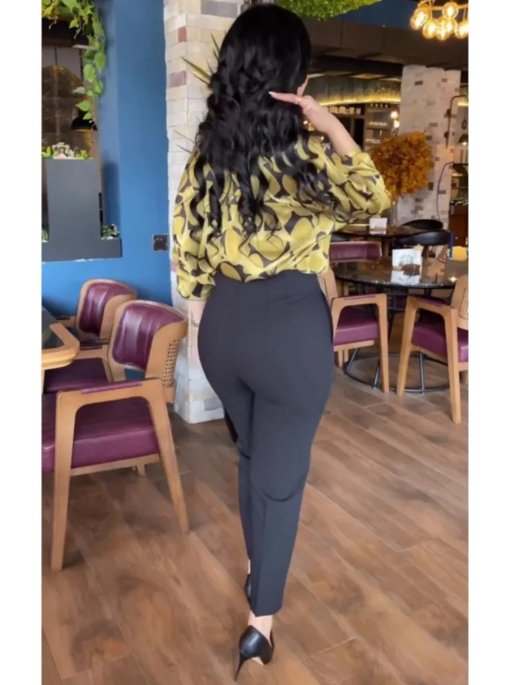 Casual Long Sleeve Shirt Pants Set Office Lady Spring Autumn Elegant Print Blouse Solid Trousers Two Piece Set Women Outfit 2023