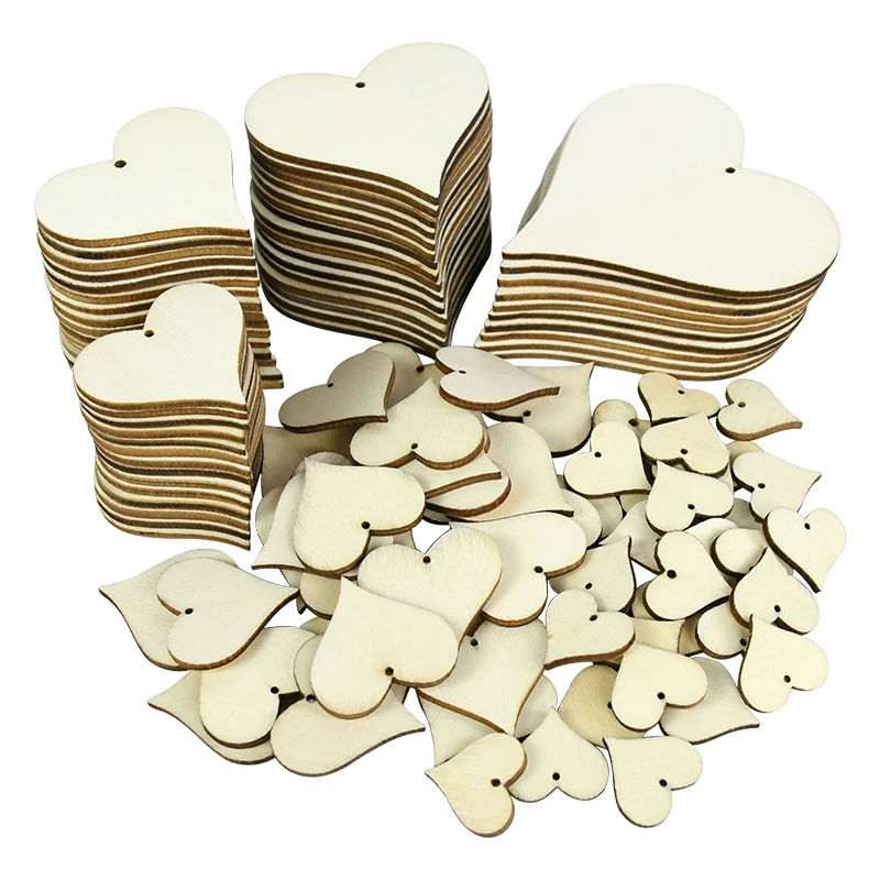 

5-100pcs Unfinished Wooden Crafts Love Heart Blank Wood Slices Wedding Table Scatter Ornaments Christmas Home DIY Painting Decor