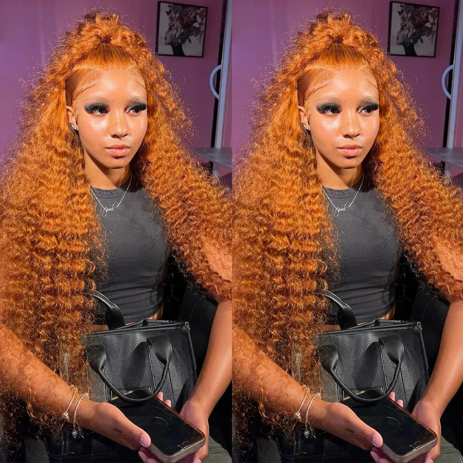 

New Orange Ginger Lace Front Wig 30 Inch Curly Lace Front Remy Human Hair Wig Deep Wave 13x6 13x4 Hd Lace Frontal Wigs for Women