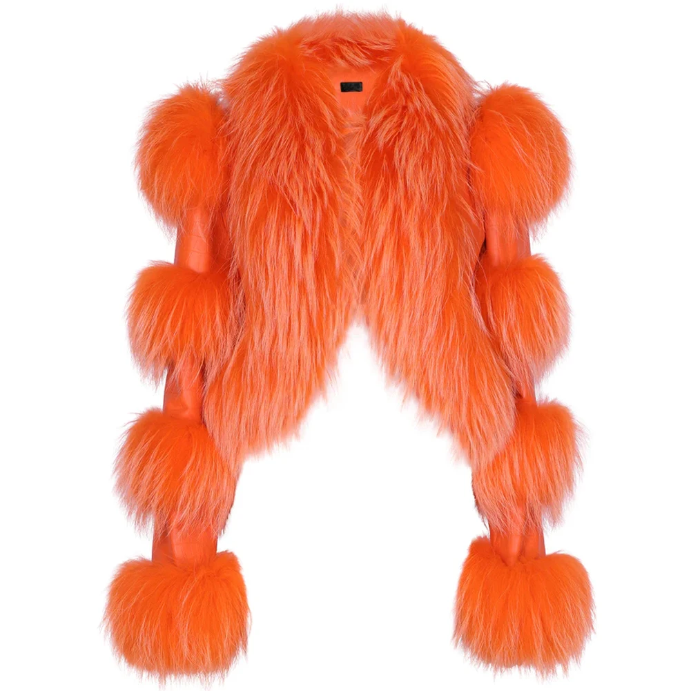 

Denny & Dora короткая женская кожаная куртка с меховым воротником Байкерская кожаная куртка женская уличная одежда искусственная оранжевая