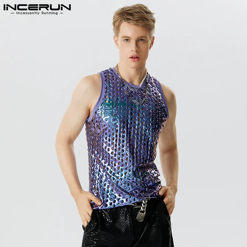 

INCERUN Tops 2023 American Style Men's Shiny Coated Fabric Vests Casual Fashion Male Elastic Design Comfortable Waistcoat S-5XL