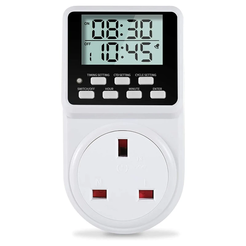 24 Hour Digital Electric Timer Plug Socket With Countdown And Onoff