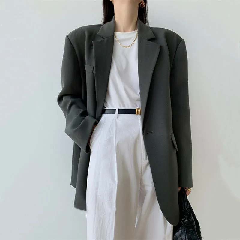 Luxury Black Gray Blazer Women Suit Office Ladies Long Sleeve Spring Autumn Jacket Single Button Korean Chic Jacket Loose Casual