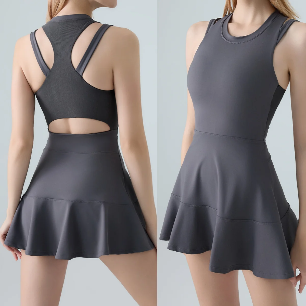 One Piece Tennis Dress Women Summer Solid Color Outdoor Running Skirt Breathable Quick Dry Breathable Gym badminton Clothes