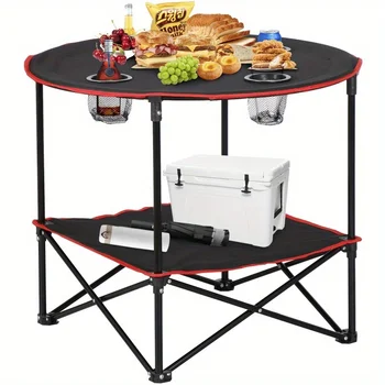 Folding Picnic Table Portable Outdoor Camping Table with 4 Cup Holders and Bags 2