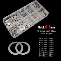 Ultra Thin Shim Washer Assortment Kit - 304 Stainless Steel, Mix Sizes 0.1mm to 0.3mm (0.2mm 500pcs)