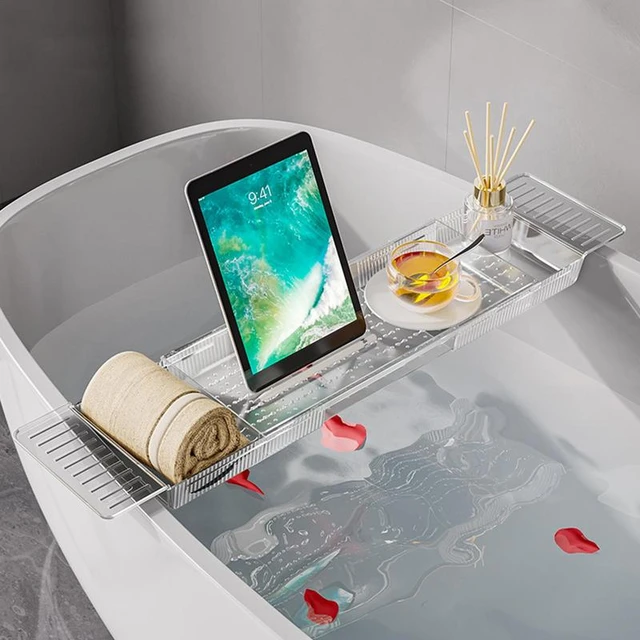 Expandable Bathtub Tray Spa Tub Organizer Rack Food Wine Book Phone Table  Holder Water Proof Bathtub Shelf Bathroom Accessories - AliExpress