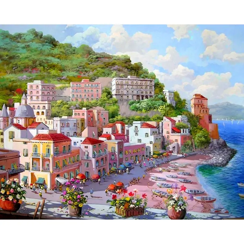 

GATYZTORY Painting By Numbers For Adults Children Unique Gift HandPainted Seascape House Oil Picture By Number Home Decors