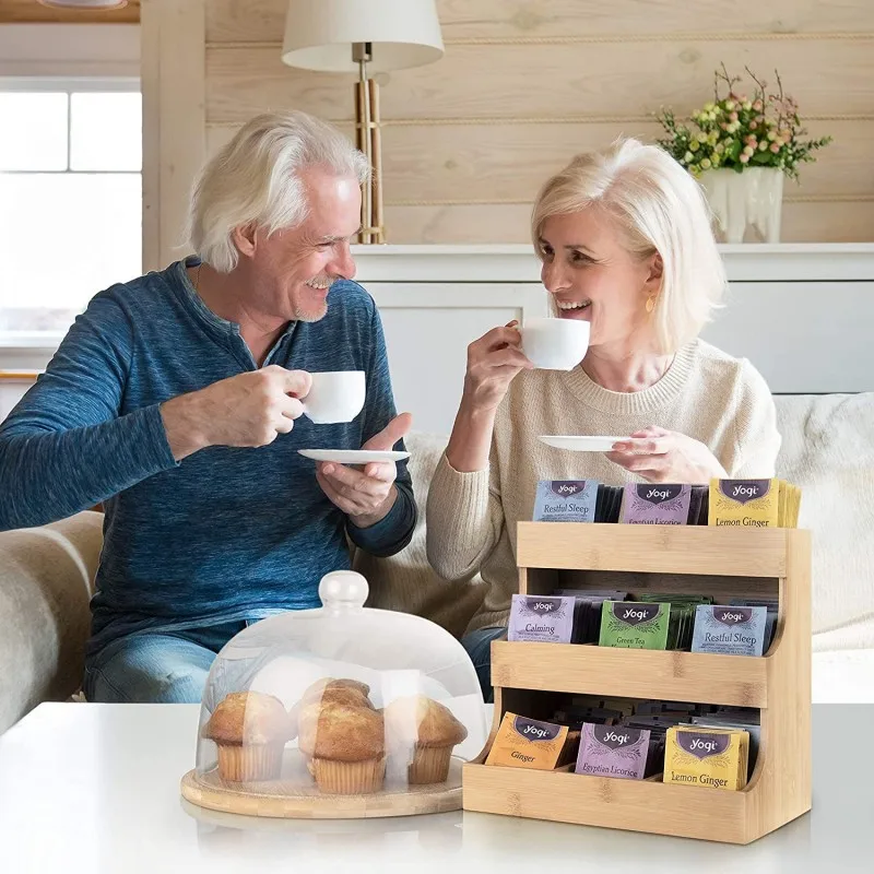 

Vertical Tea Bag Organizer Bamboo Tea Bag Holder Sugar Packets Creamers Storage Wooden Box for Home Office Kitchen Coffee