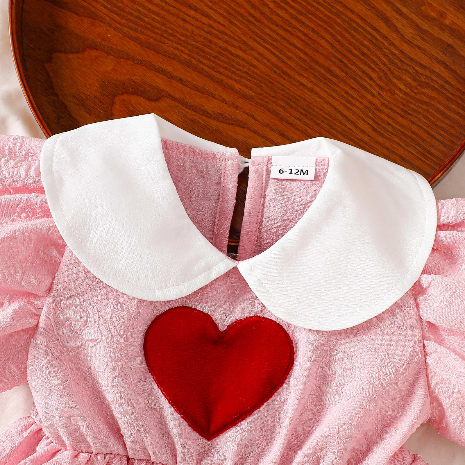 Summer Kids Toddler Girl A Line Dress Short Puff Sleeve Doll Collar Heart Embroidery Dress Clothes 4