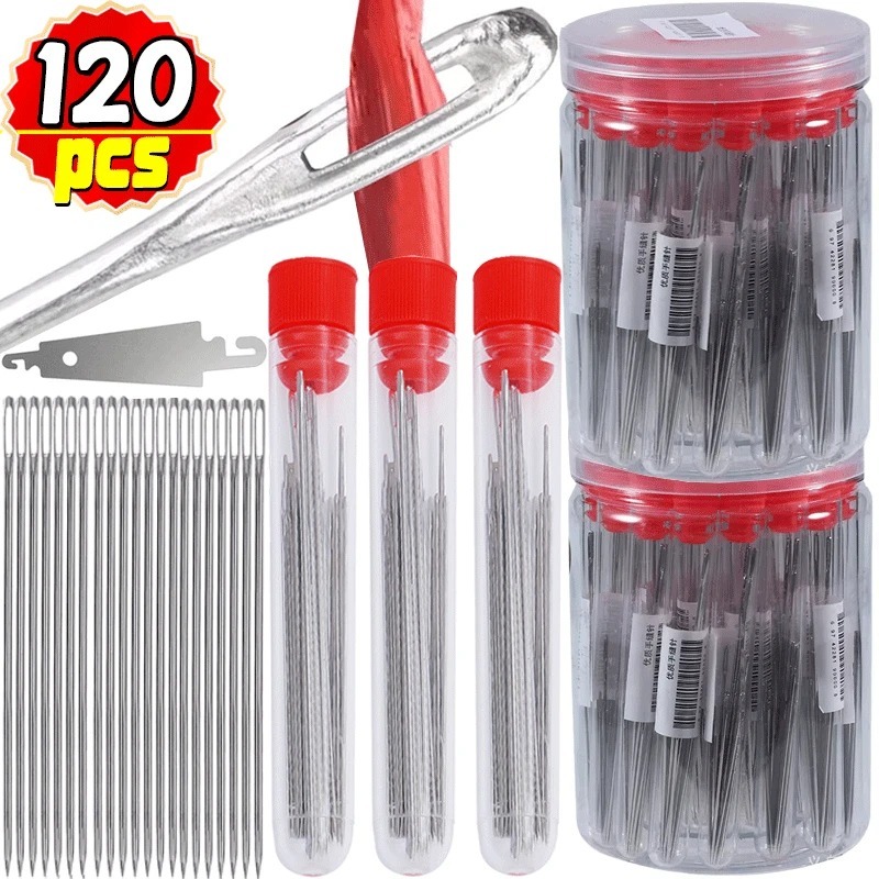 40/120PCS Blind Sewing Needles Elderly Big Hole Stainless Steel Self Threading Needles Hand Sewing Embroidery Needle Accessories