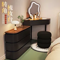 Commode pour petit appartement, chambre à coucher, coffre de rangement moderne et Simple, Table de maquillage intégrée en bois massif de Style crème minimaliste 3