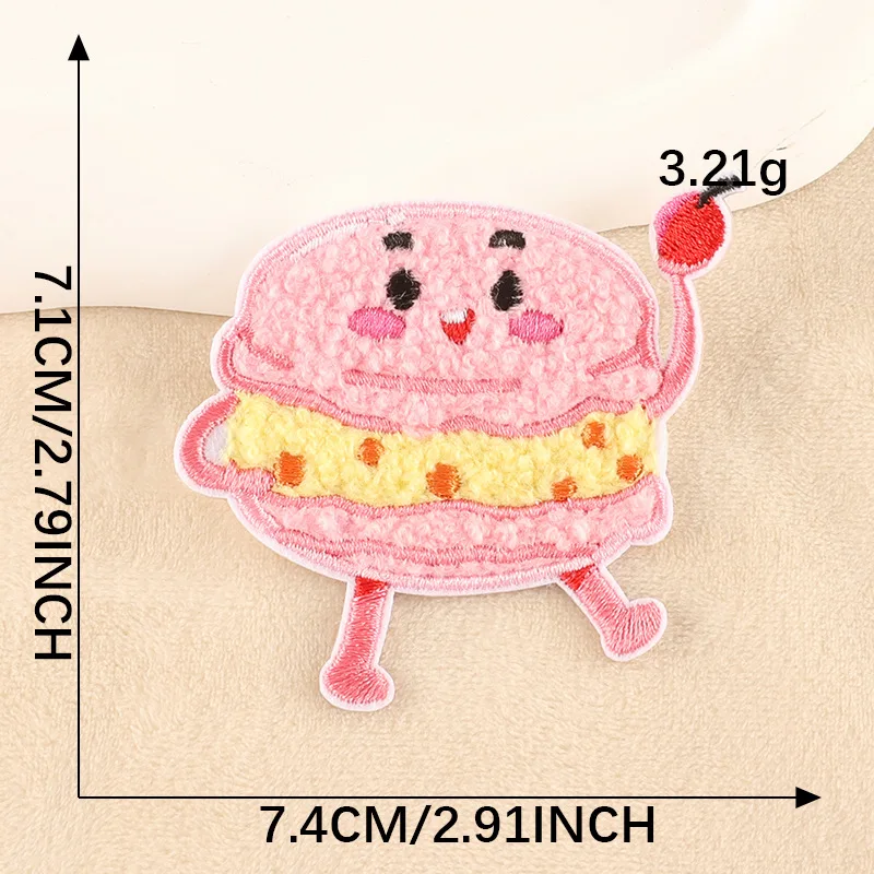 Niedliche Plüsch-Chips Kekse Pizza bügeln auf Aufnäher, Bekleidungs zubehör, selbst klebende Stickerei-Aufkleber, 1 PC – Detail 5