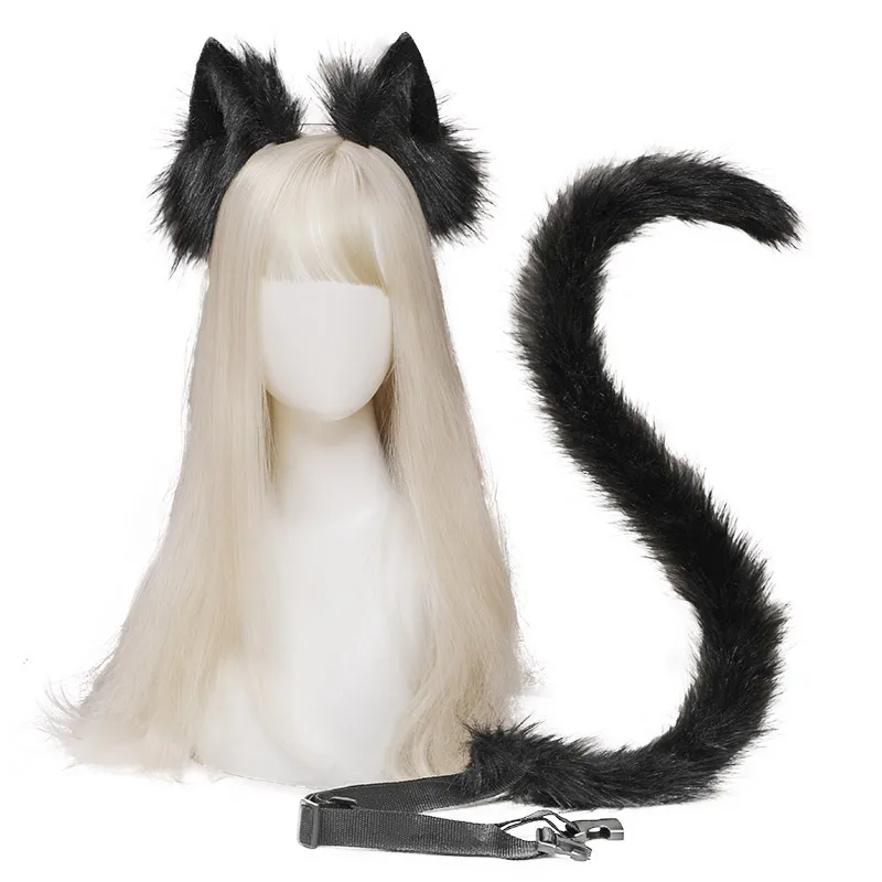

Plush Cat Ears Realistic Lolita Headband Cat Tail Cosplay Accessories Hand-made Simulation Animal Ears Halloween Headwear Kawaii