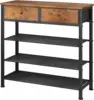 Shoe Rack, 4 Tier Shoe Organizer for 9-12 Pairs of Shoes, with 2 Drawers, 3 Fabric Shelves and Wooden Top 1