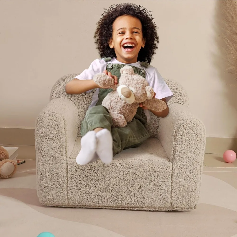 Kids Snuggly-Soft Sherpa Chair, Cuddly Toddler Foam Chair for Boys and Girls, Light Grey 3