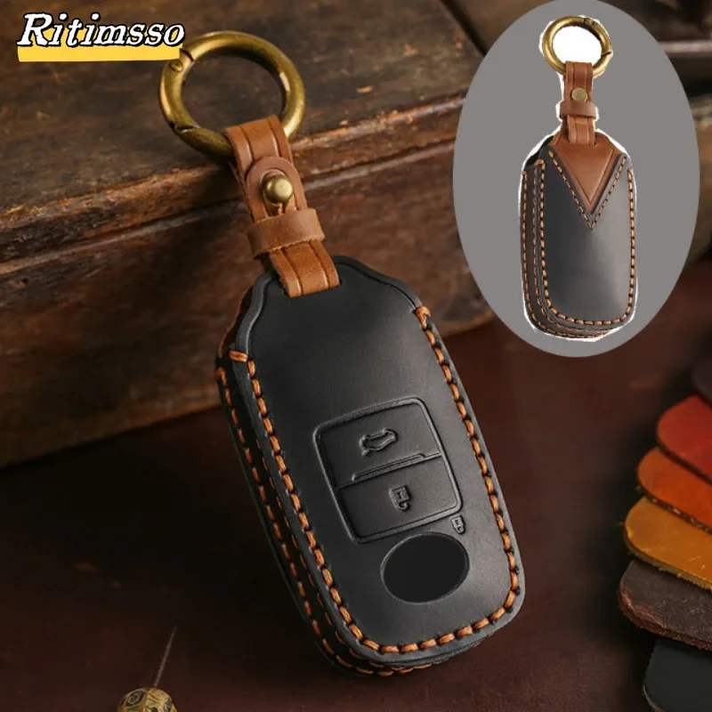 

Handmade Leather Car Key Cases for Daihatsu Rocky Tanto Toyota Raize 2020 2 3 Buttons Smart Remote Control Protector Cover