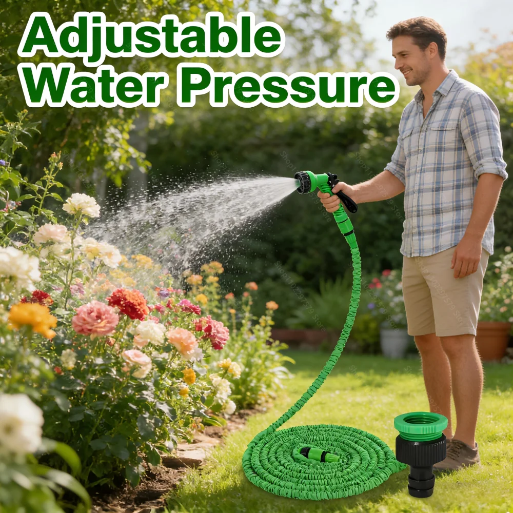 Retractable Magic Hose with High-Pressure Water Gun for Car Washing Garden Watering Multi-Function Cleaning Sprayer for Outdoor 4