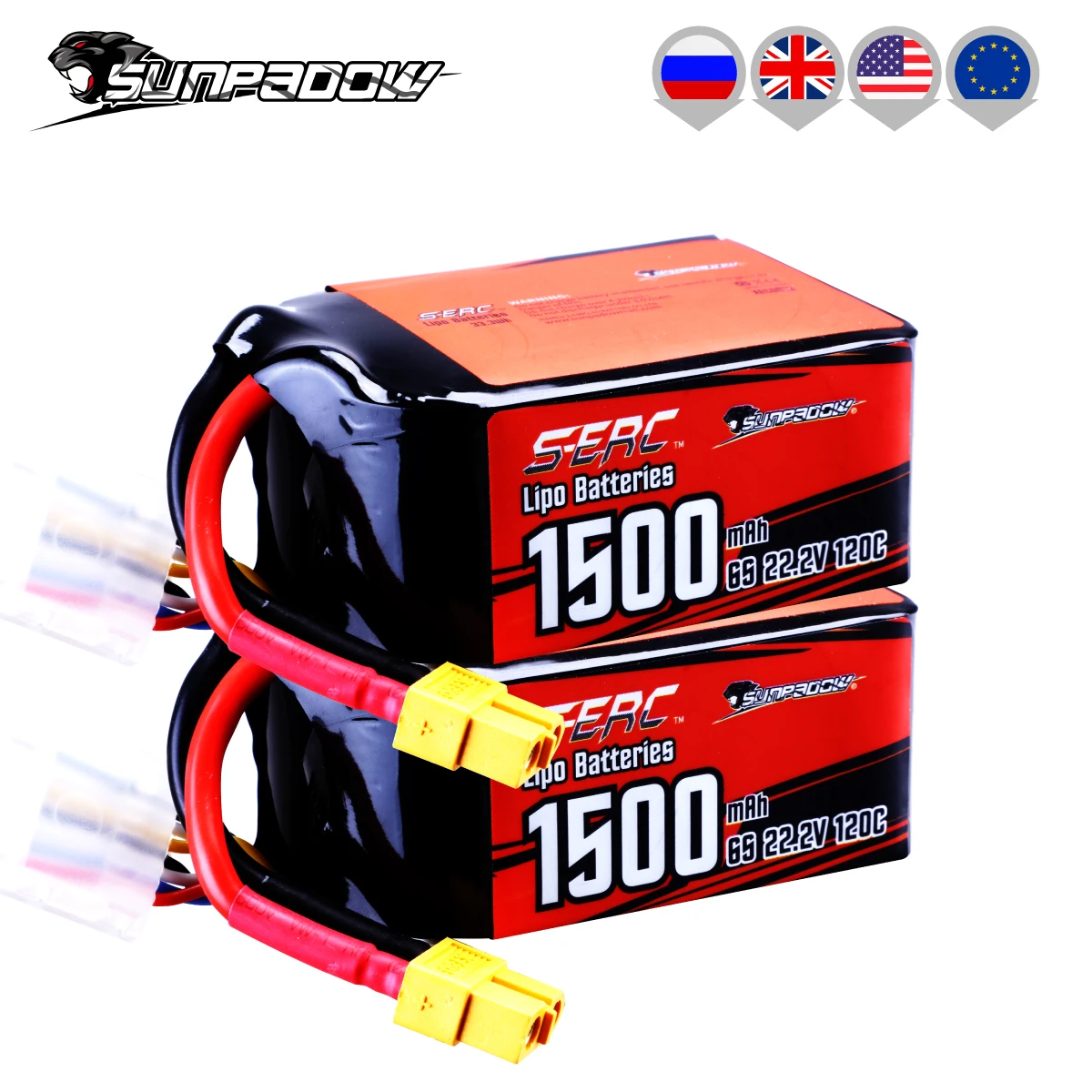 Sunpadow 22.2V 6S Lipo Battery for 1500mAh 120C XT60 Plug with RC Hobby 2pcs