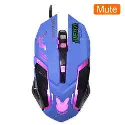 Pink Light - Emitting Wired Gaming Mouse for Girls - Cute Office Mouse (Blue Rabbit Mute)