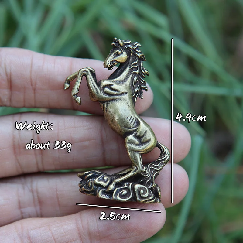 Vintage cobre zodíaco cavalo pequena estátua, Feng Shui ornamentos, bronze Lucky Animal, Miniaturas Figurinhas, Decorações Desktop, Artesanato