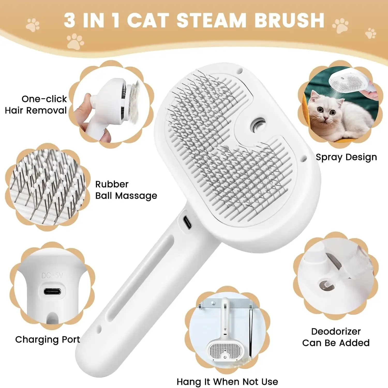 Upgraded 3 In 1 Pet Spray Grooming Comb Steamy Floating Hair Removal Cleaning Steam Brush Styling for Dogs Cats Accessories 5