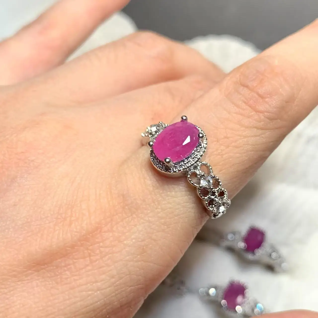 8*6 MM Natural Ruby Ring Adjustable Female Classic Ring Jewelry for Women Gift Wholesale High Quality Vintage Fine