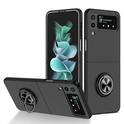 Magnetic Wireless Charging Anti-Fingerprint Shockproof Case for Galaxy Z Flip 1 (Ring holder Black)