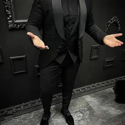 Black Men Suit Tailor-Made 3 Pieces Blazer Vest Pants Single Breasted Sheer Lapel Wedding Groom Prom Slim Fit Plus Size Tailored