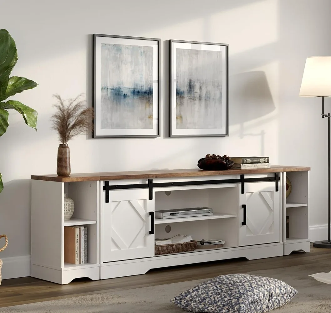

WAMPAT Modern Farmhouse 3 in 1 TV Stand for up to 85" TVs Wood Entertainment Center with Open Storage for Living Room