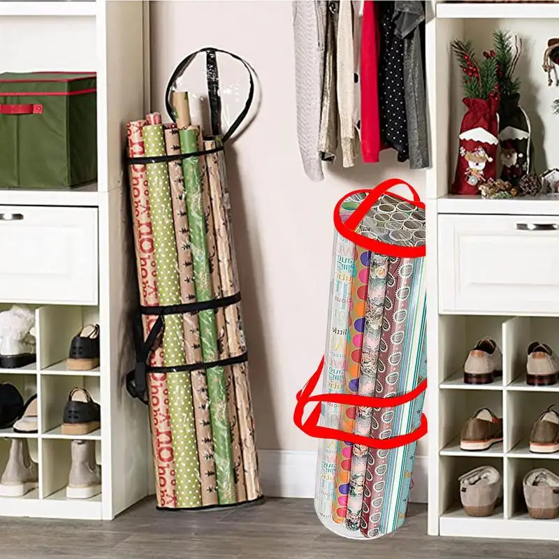 Transparent Underbed Easy Carry Handles Christmas Wrapping Paper Storage Bag Waterproof PVC Birthday Gift Wrap Roll Organizer