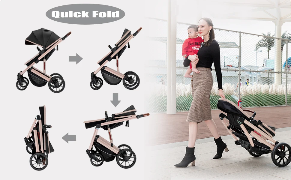 Baby Stroller, Infant Pram, Potable Travel Baby Carriage, Newborn Bassinet Pram, Reversibale Stroller