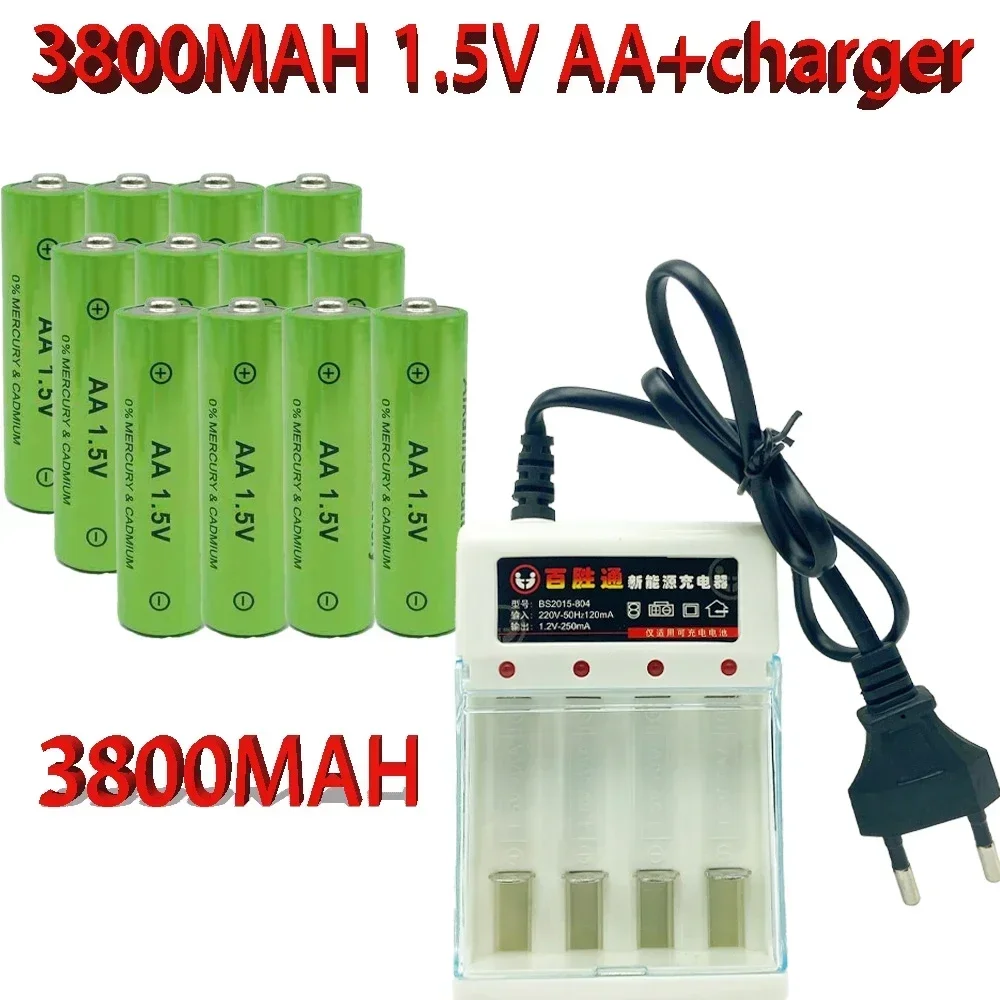 

New 3800 MAH rechargeable battery AA 1.5V 3800mah chargeable For Clock Toys Flashlight Remote Control Camera battery+charger