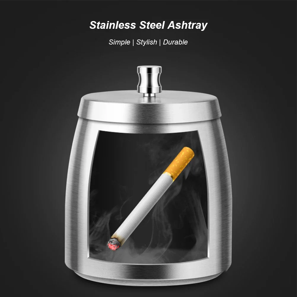 Stainless Steel Butt Bucket Windproof with Lid Cigarette Ashtray Large Capacity for Home/Office/Tabletop/Outside Patio/Balcony portable ashtray cigarettes ashtray stainless steel ashtray metal ashtray