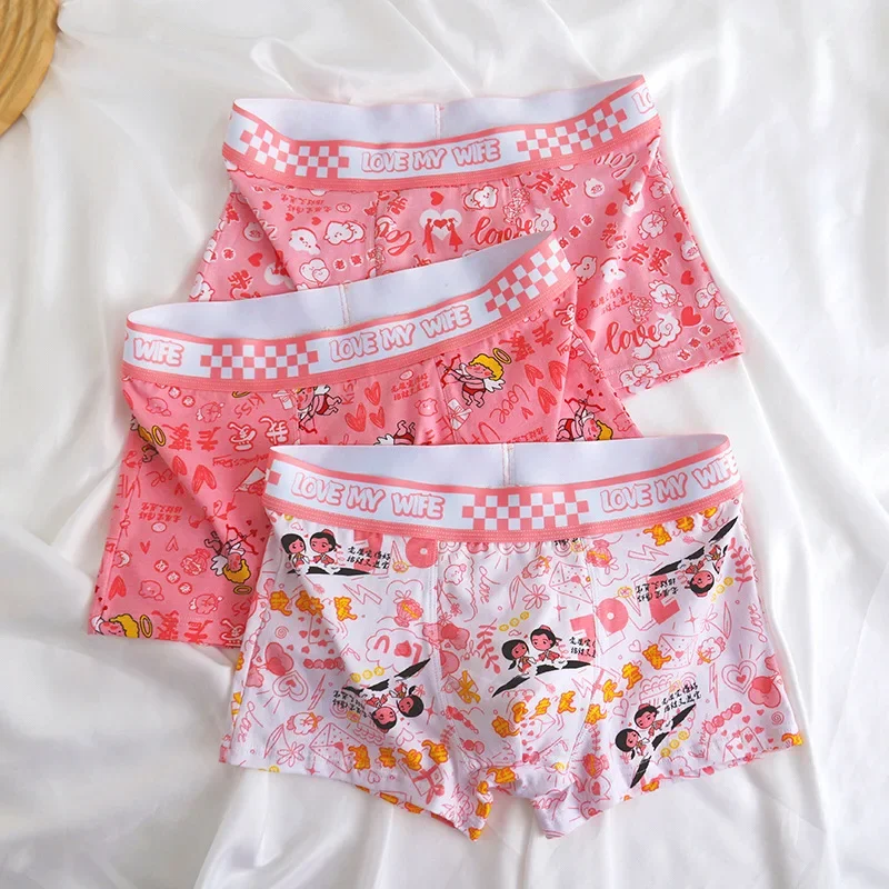 

Боксеры мужские из хлопка, нижнее белье розового цвета, подарок для парня, Мультяшные боксеры с надписью I Love My Woman