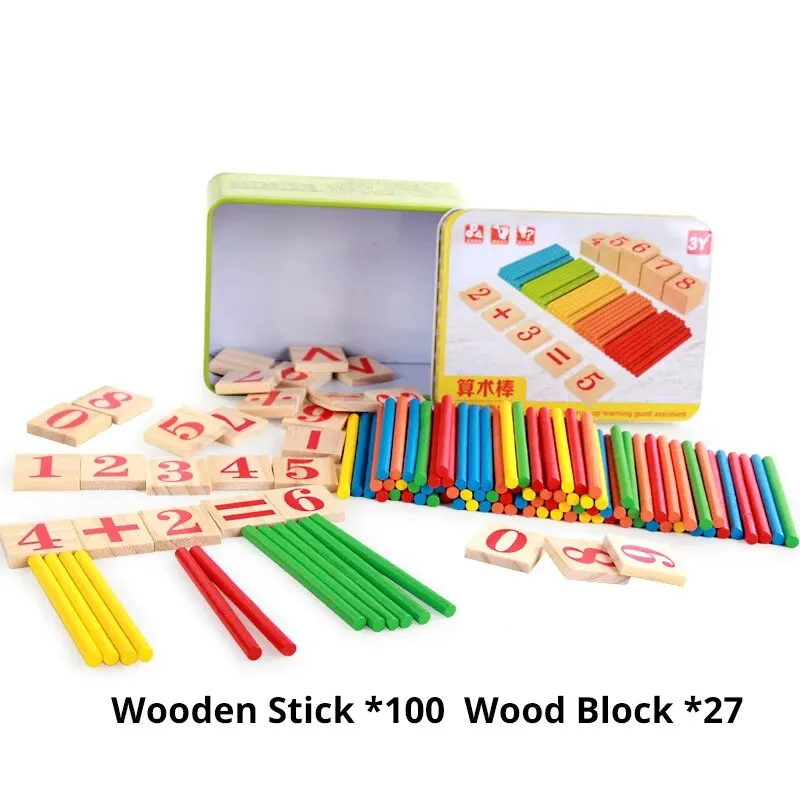 thumbnail image 1 of 1 juego de juguetes preescolares para niños Montessori, varillas para contar con caja de hierro, educación matemática para niños y niñas, 1 of 4