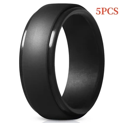 Unisex 8mm Black Silicone Wedding Band - Flexible Rubber Ring - 12 (Black - 5PCS)