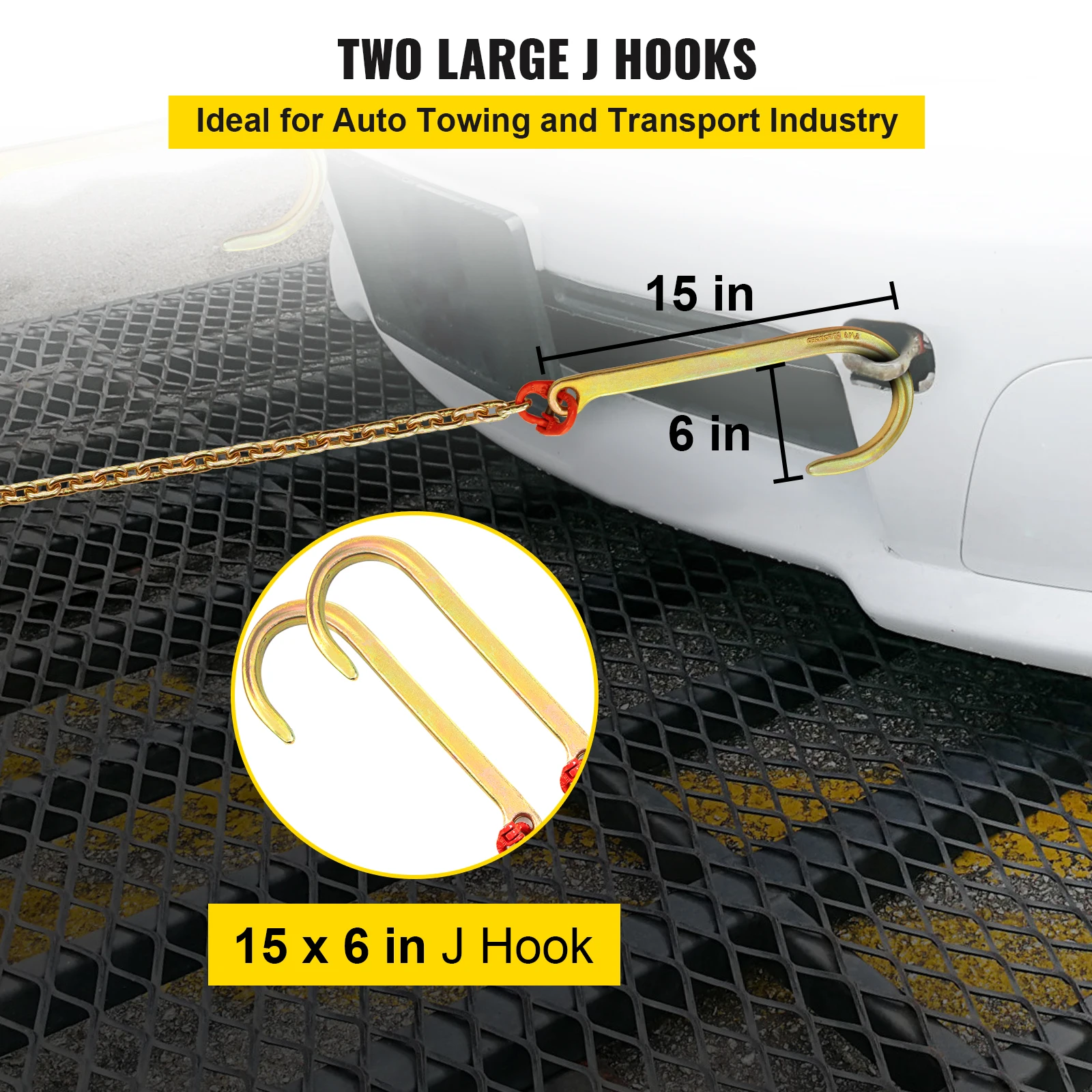 VEVOR J Hook Chain 5/16 in Bridle Adjustable Tow Chains w/ G80 Alloy Steel J-Hooks & T-Hooks 9260lb Break Strength for Trucks