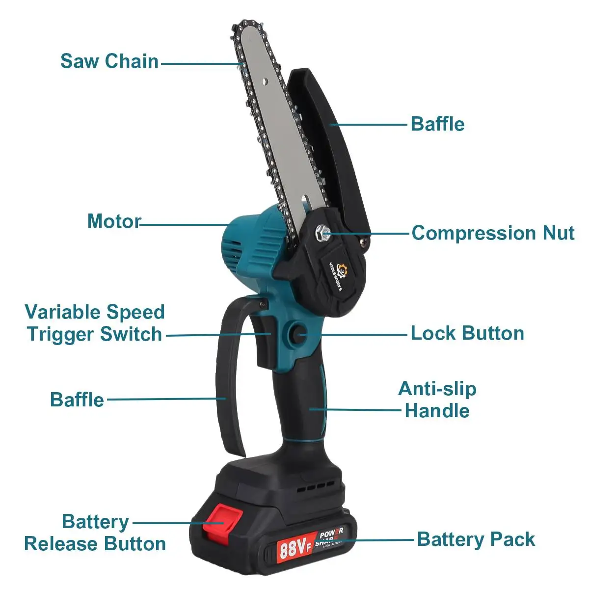88VF 6 Inch Brushless Electric Saw Mini Chainsaw Battery Power Display with 0/1/2 Battery Garden Wood Cutter For Makita 18V mini chainsaw,electric saw