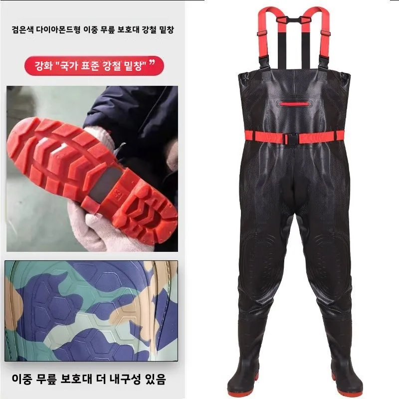방수 작업복 남성용 낚시 바지 두꺼운 스틸 솔 레인 부츠 야외 캠핑 및 여행용 반길이 보호복