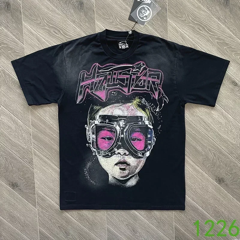 

24ss Oversized Hell Star Washed Black Short Sleeve 1:1 Top Quality Pure Cotton Graphic T-Shirts