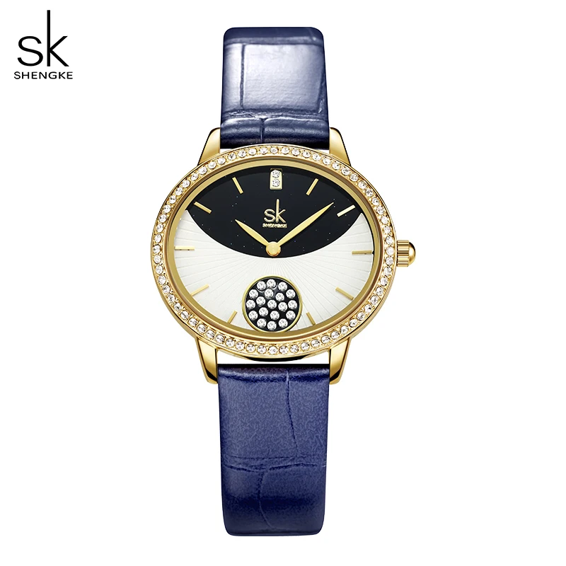 

Shengke Leather Strap Ladies Watches Fashion Diamond Woman's Quartz Wristwatches Top Luxury Girl's Gift Clock SK Montre Feminino