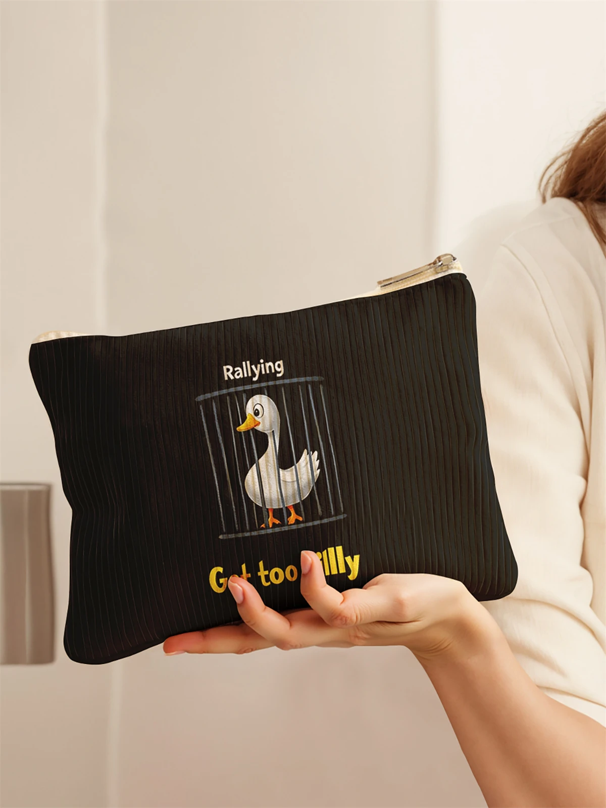 Women's Corduroy Travel Cosmetic Bag Portable Large Capacity Makeup Storage Organizer Zipper Clutch Purse Make up Bag