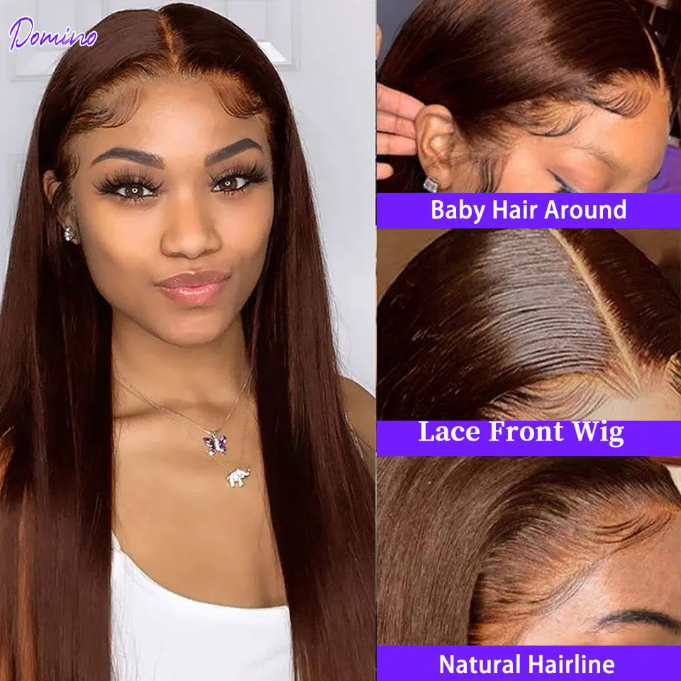 

Chocolate Brown Lace Front Wig Straight Human Hair Wigs For Women Closure Deep Water Curly Colored Body Wave Lace Frontal Wig