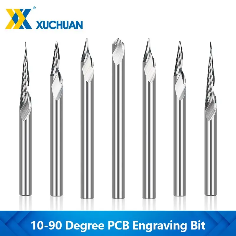 PCB Engraving Bit 3.175mm Shank V Shape Carving Bits 10-90 Degrees Carbide CNC Router Bit Tipped 0.1 0.2 0.3mm 3D Milling Cutter image 1