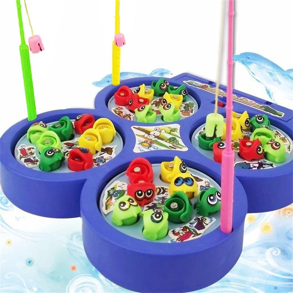 Kids Fishing Toy Electric Rotating Fishing Play Game 4 Fish Plate Set  Magnetic Outdoor Sports Toys for Children Gifts jogo pesca