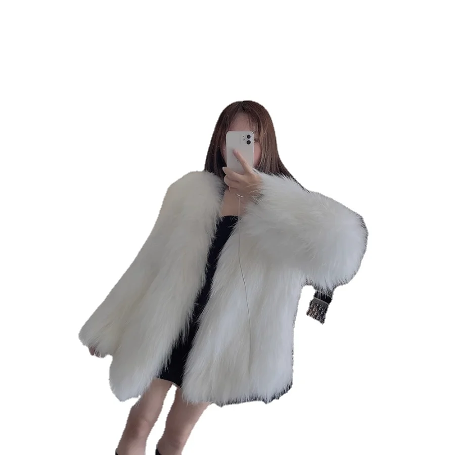 Raccoon Dog Fox Fur Double-sided Woven Real Fur Coat for Young Women Medium Length Fashion Jackets High Street Short Cardigan