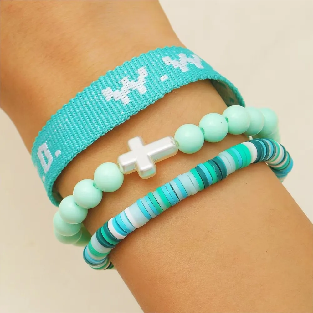 WWJD Letter Design Beaded Cross Charm Bracelert for Women&Men Trendy All-match Exquisite Bracelet Jewelry Birthday Gifts
